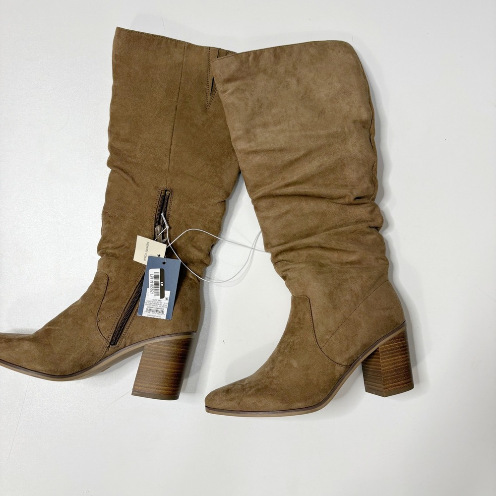 Universal Thread Women's Tan Faux Suede Knee High Slouch Heeled Boots Size 10